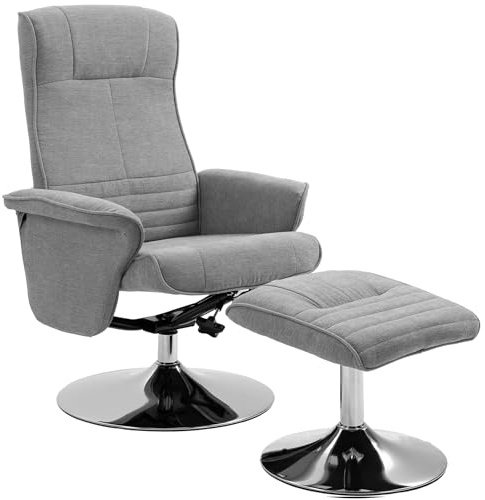 HOMCOM Swivel Recliner Chair with Footstool, Velvet Recliner Armchair with Ottoman, Steel Base, Upholstered Reclining Chair for Living Room, Bedroom, Office, Grey