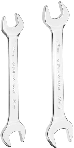 QUARKZMAN 2 Pezzi Chiave A Doppia Estremità Aperta 22mm x 24mm/27mm x 30mm Metrica Angolo 15 Gradi Offset Chiave Testa Piatta Piccola Chiave Aperta Specchiata Per Riparazioni Auto Montaggio