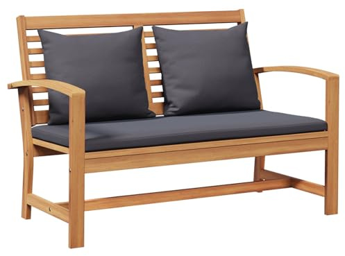 Mandloder Gartenmöbel-Set Teak Massivholz Bank mit Kissen Braun Dunkelgrau für Terrasse, Balkon & Outdoor, Wetterfest & Langlebig, 110x66x76 cm, Sitzhöhe 33 cm