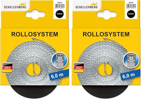Schellenberg 36007 Rolladengurt 23 mm x 6,0 m System Maxi, Rollladengurt, Gurtband, Rolladenband, schwarz (Packung mit 2)