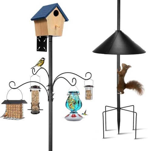 Bird Feeder Pole, 93 Inch Heavy Duty Birdhouse Pole with Squirrel Proof Baffle and 4 Hooks, Adjustable Wild Bird Feeding Station Hanging Pole for Outdoors, Yard, Garden Decor (Without Birdhouse)