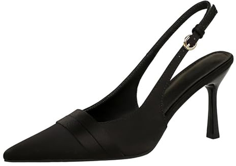 Damer satin Slingback höga klackar spetspumpar för kvällsevenemang och cocktails, svart, 40 EU
