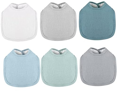 6 baberos para bebé, baberos de algodón suaves y ajustables con hebilla, necesidades de bebé unisex para babear y dentición | Fundas de almohada
