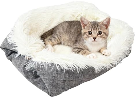 Cuccia per gatti autoriscaldante, stile recintato, autoriscaldante, lavabile, morbida forniture per cani | a forma di cupola con cappuccio, inserto autoriscaldante, ingresso tenda privacy, interno