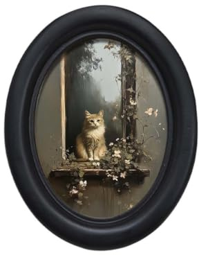 KQFCAZRE Schwarzer ovalrahmen klassisch ovaler holzrahmen antik holzbilderrahmen für wohnbereich, Katze
