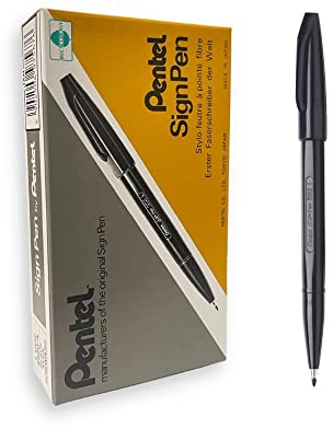 Pentel S520-A Sign Pen Faserschreiber, 0,8 mm Strichstärke, schwarz, 12er Pack