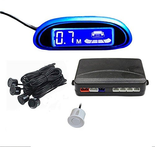 Tuqaing Sensori di Parcheggio Schermo Desplay LED Blu con 4 Sensori e Rilevatore di Monitor Radar di Retromarcia Bianco