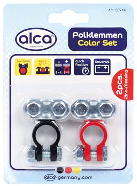 alca® Batterie-Polklemmen Set 2 St. rot/schwarz 6/12 Volt Autobatterie Klemme Batteriepoladapter Anschlussklemme Batteriepolklemme Batterie