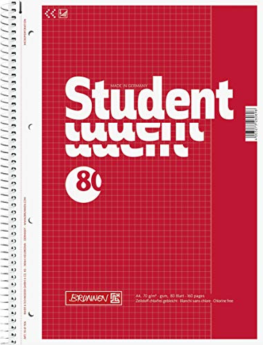 Brunnen 1067926 Notizblock/Collegeblock Student (A4, kariert, Lineatur 26, 70 g/m², 80 Blatt) 5 Stück