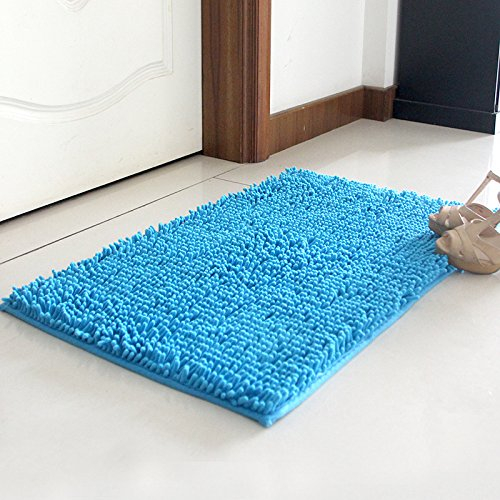 YIQI Alfombra de baño Peluda de Microfibra de Chenille, Suave y cómoda, Agua súper Absorbente, Antideslizante, Gruesa para el baño (60 x 40 cm, Lago Azul)