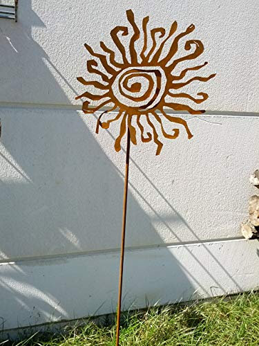 Zen Man Edelrost Gartenstecker Metall Gartenfigure Sonne Beetstecker Gartenskulptur aus Metall Rost Glück Symbol Gartendeko Handarbeit (031348-1: B30*H130cm)