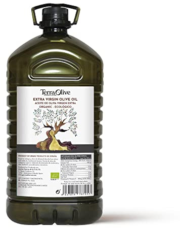 TERRAOLIVE Aceite de Oliva Virgen Extra Ecológico, 5L PET | Variedad de aceitunas. Cuerpo suave. Ideal para cocinar. Procedencia Montes de Toledo, España. Envase de PET reciclado.