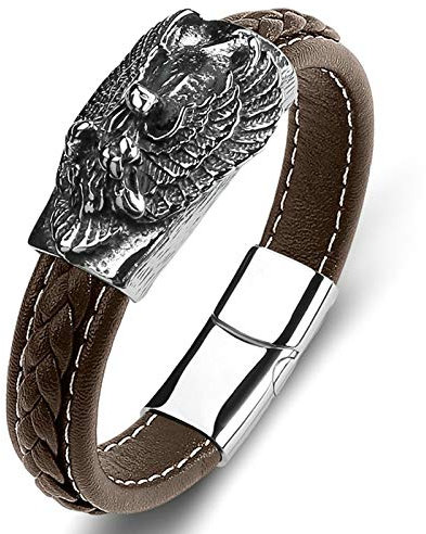 Daesar Herren Armbänder Leder Braun, Drachen Lederarmband Geflochten mit Magnetverschluss Partnerarmband Leder Armband 16.5CM Charms