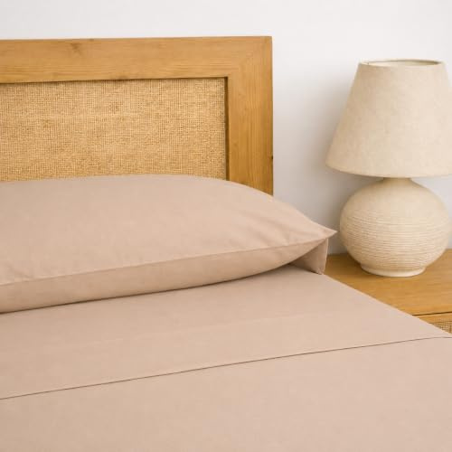 TRAMAS+ 100% Coton Parure de lit 4 pièces, 150x190/200cm, Sable | Drap housse ajustable +25cm, 144 fils/cm² Douce, respirante, Oeko-TEX Standard 100