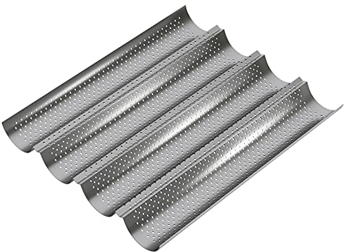 WELLGRO Bandeja para baguette para hasta 4 baguettes, bandeja para baguette con revestimiento antiadherente, 38 x 32,5 x 3 cm, molde para baguette