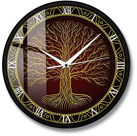Simbolo sacro nordico Druidico Yggdrasil Albero rotondo Orologio da parete Albero della vita Viking Mystic Amulet Wall Art Home Decor Orologio da parete silenzioso-Metal_frame_with_acrylic_glass