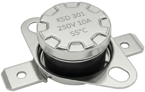 Lumonic KSD301 Temperaturschalter rund | 55°C ± 5°C | Öffner NC | max. 250V AC/10A | Flachstecker | Ø15×12mm | Thermoschalter, Bimetall | Kaffeemaschinen, Bügeleisen, Backöfen, Heizungen