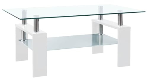 vidaXL Couchtisch Weiß Transparent 95x55x40 cm Hartglas