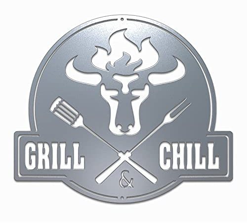 teileplus24 CG02 Gartenschild | Grill Schild | Stier + Grill&Chill | Edelrost | 41cm x 35cm