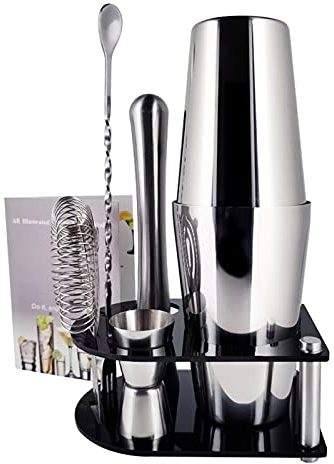 Shaker per Cocktail 5-7 Pezzi Cocktail Shaker Set in Acciaio Inox Barista Kit Bar Tool utensile Vino Cucchiaio da colino Middler Jigger Martini Bar Strumenti Agitatore per Cocktail