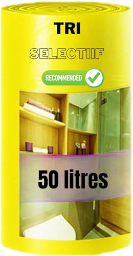 SANYGIENE | Bolsa de basura amarilla 50 litros x 100 clasificación selectiva (680 x 750 mm) | Caja de 100 bolsas amarillas (4 rollos de 25 bolsas) | Muy resistente (30 µ) | Cartones - Diarios