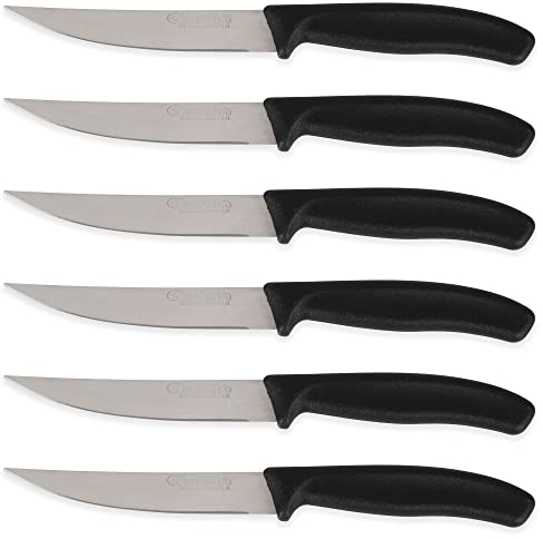 Quttin Cuchillo Pack de 6 Cuchillos de Uso Diario. Juego de 6 Cuchillos de Carne. Mango Negro Resistente y Duradero. Cuchillo Apto para Mesa Carne, Pelador, Cocina. Set 6 Piezas
