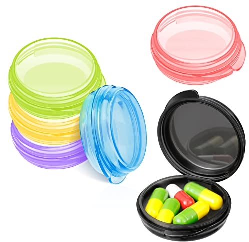 Patelai 6 Packs Small Pill Organizer Box, Travel Pill Container Portable Daily Mini Medicine Case Holder for Pocket Purse Briefcase Cod Liver Oil Jewelry Beads Earplug Storage Box(Bright Color)