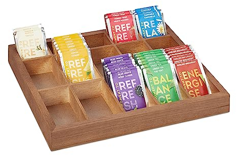 Relaxdays Scatola Organizer in Legno, Cassetta con 15 Scomparti per tè e Accessori da Cucito, 3,5 x 32 x 26 cm, Marrone, Ferro