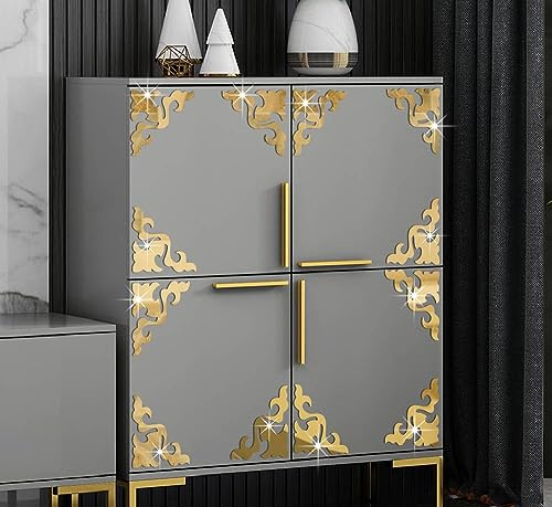 Neukids16 Stück 10×10cm Golden Wandaufkleber Blume, Acryl Spiegel Aufkleber | Golden Hohl, Schrank Kamin Decke Glastüren Bordüren DIY Möbel Ecke Dekoration