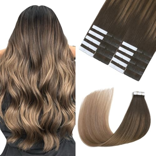Sindra Tape Extensions Echthaar 35cm #2/6/18 | Dunkel Braun bis Schmutzige Blond, 20 Stück 50g, Invisible Tape Extensions Echthaar, Remy Seidig Gerade, Invisible, 14 Zoll