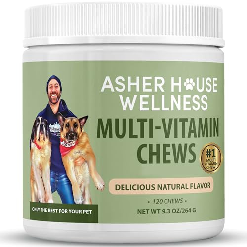Asher House Wellness Dog Multivitamin Chews - Dog Vitamins and Supplements, Soft Chew for Pet Dogs with Probiotics, Flaxseed, Colostrum - Comprehensive Health Support from Puppy to Senior, 120 Chews