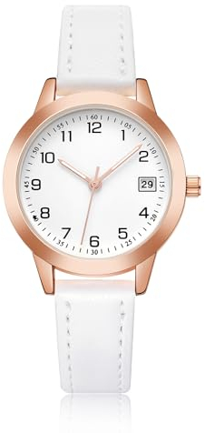 CIVO Damen-Uhr Weiß-Leder Damenuhr-Analog Wasserdicht-Klein - Ziffernblatt Design Armbanduhr Frauen Quarz Datum Elegant Damenuhren