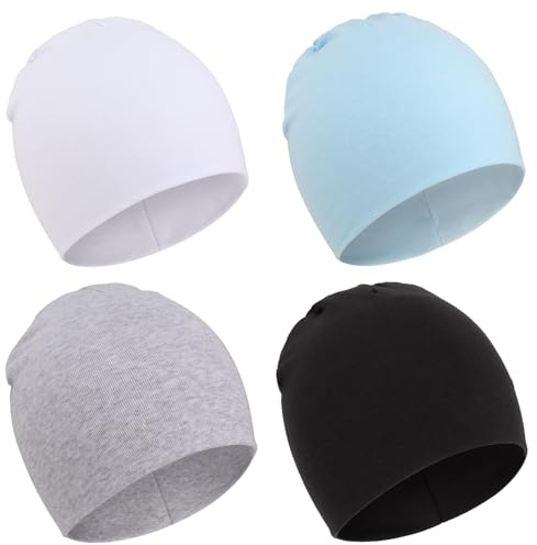 DRESHOW 4 Stücke Unisex Mütze Hut Junge Mütze Frühling Mützchen Kleinkind Wendemütze Jersey Slouch Beanie Bekleidung Unisex Infant Hut Kindergarten Mütze