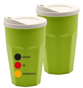 benderstore Kaffeebecher to go | mit Deckel und Trinköffnung | 2er Set | Bruchfest | 300 ml | Coffee | Made in Germany | grün