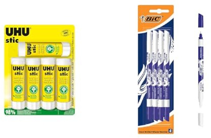 UHU Stic, Der Bewährte Klebestift - Klebt Stark, Schnell und dauerhaft, 5 x 40 g & BIC Tintenkiller, 4 Stück, Tintenlöscher schmierfest, Ideal für das Büro, das Home Office oder die Schule