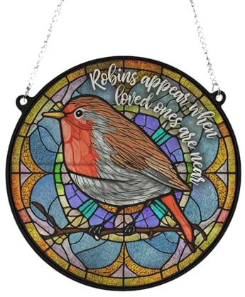 Robins Appear Stained Glass Effect Suncatcher - Garden Gift - Robin Gift - Memorial Gift (13cm)