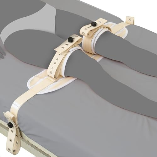 KlinikBondage Bein Fesseln mit Verbindungsgurt Bondage-Set BDSM Fessel-Set I Bett Fixierung hogtied sehr stabil - Premium Sexspielzeug I weiß I handgefertigt aus Baumwolle I für alle Bett-Typen