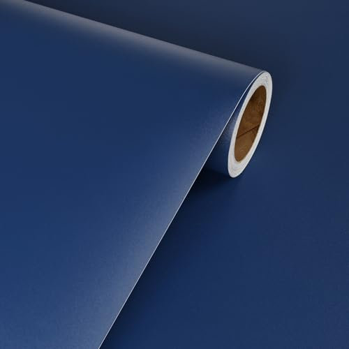 Livelynine Pellicola Adesiva per Mobili Blu Opaco Carta Adesiva per Mobili Cucina Blu Scuro Lavabile Carta da Parati Adesivo Muro Camera da Letto Tinta Unita Rivestimento Adesivo Scrivania 40CMx2M