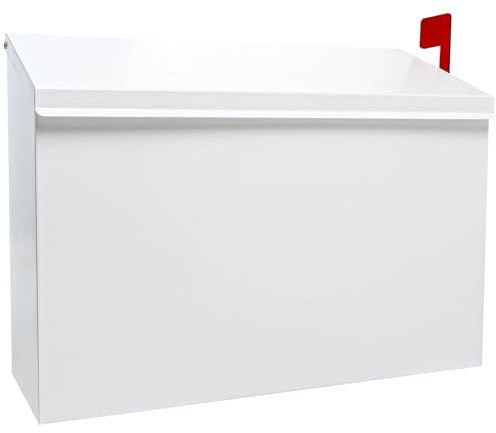 Wall-Mount Mailbox with Flag Metal Mail Box for Outside Large Capacity Rust-Proof Post Box for House Use, 14.2” x 4” x 9.5” (White)