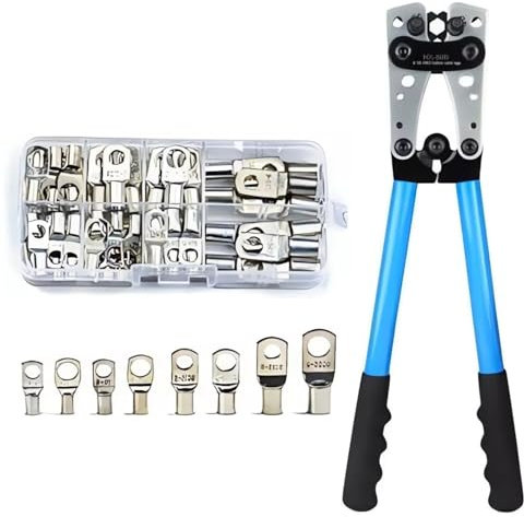 sports flyfree Batteriekabelschuh Crimpzange Set Zum Crimpen Von Drahtkabeln Von 6-50mm²,Crimpwerkzeug Rohrkabelschuhe Zange Set(crimpzange+60pcs terminals)