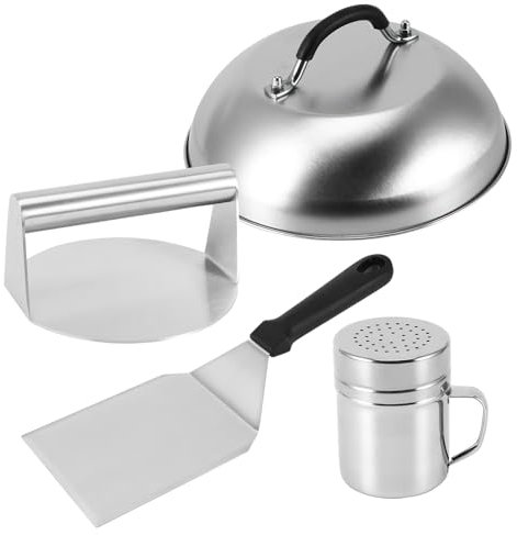 Smash Burger Press Kit, Basting Cover, Burger Spatula, Spice Dredge Shaker and Burger Smasher, BBQ Tools Set, Cooking Utensils Set (4 Pcs)