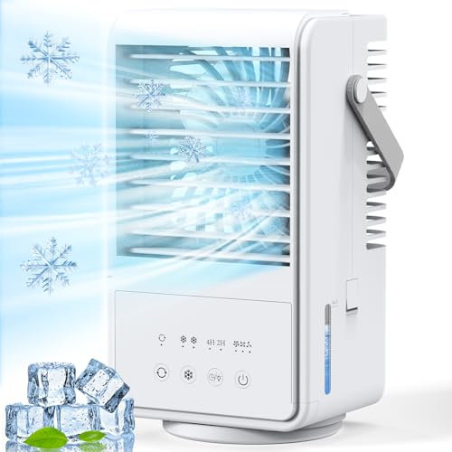 Portable Air Conditioner, 4 in 1 Air Cooler, 1000ML Water Tank Evaporative Cooler with Timing Function, 2 Spray Modes and 7 Colors Lights, Mini Personal Air Conditioner for Room Camping Office Bedroom