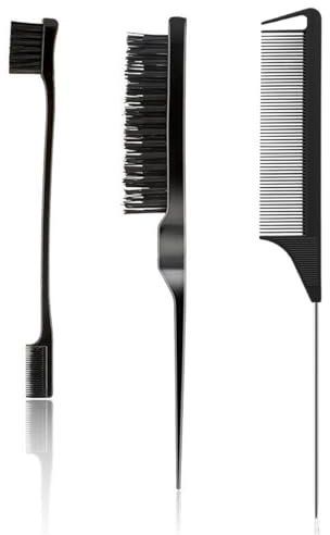 LBJFYHJN 3pcs nero Sleek bun pennello, Edges brush, pettine per capelli per parrucchieri, donne e bambini