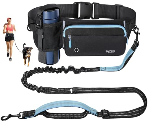 Tivray Hände frei Hundeleine, verstellbare Taille Leine für Hund spazieren mit Dual Bungees gepolsterten Griff, schockabsorbierende Hände frei Leine für kleine mittelgroße Hunde, schwarz + blau