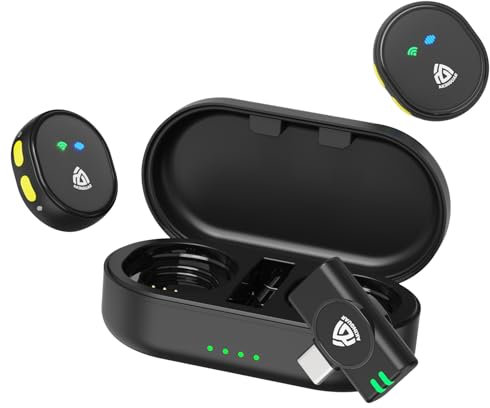 AKINGUAR Microfono Lavalier Wireless, Microfono Wireless, Professionali Audio, 48kHz 24 Bit, 200M, Riduzione del Rumore, Plug-Play per Registrazione Video, Live stream, Interviste, Vlog