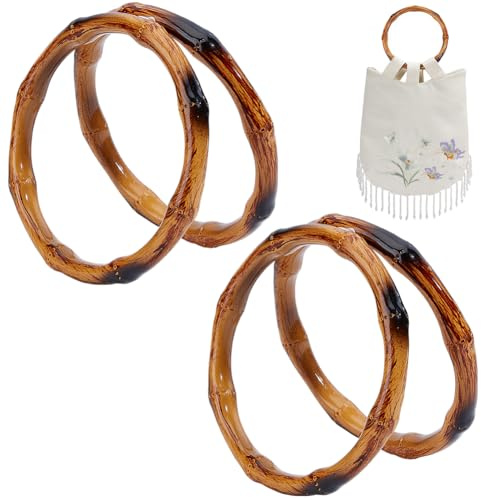 Beebeecraft 4pz Manici Borsa in bambù Imitazione Rotondi 13cm | Donna Manici Rotondi Legno Anello di Ricambio per Borsa Spiaggia Estiva Fatta A Mano Fai da Te Forniture per La Fabbricazione