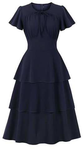 Wellwits Women’s Keyhole Tie Flare Swing Layer Party Vintage Dress
