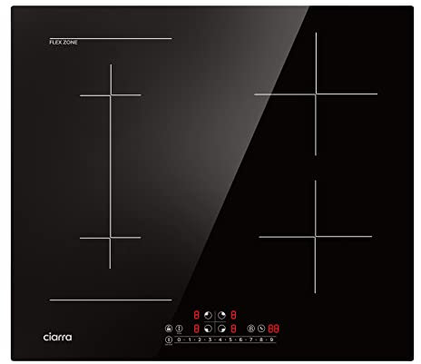 CIARRA AWBIH4BF Plaque de Cuisson à Induction, 60 cm, 7200 W, Zones Flexibles, 4 Plaques avec Bridge, PowerBoost, Tactiles Glissement