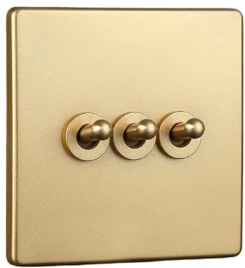 Interruptores basculantes de luz, Interruptor de palanca tipo 86 antiguo, interruptor de pared de cobre macizo de 10 A, hecho a mano, con luz de palanca de control dual abierta(3 Gang)