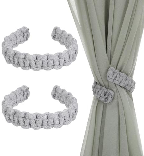 ValueBargain 2 Stück Gardinenraffer, Vorhang Raffhalter, Natürliches Baumwollseil mit Dunkelgrauer Farbe, Handgewebte Vorhanghalter Im Boho-Stil für Zuhause & Büro